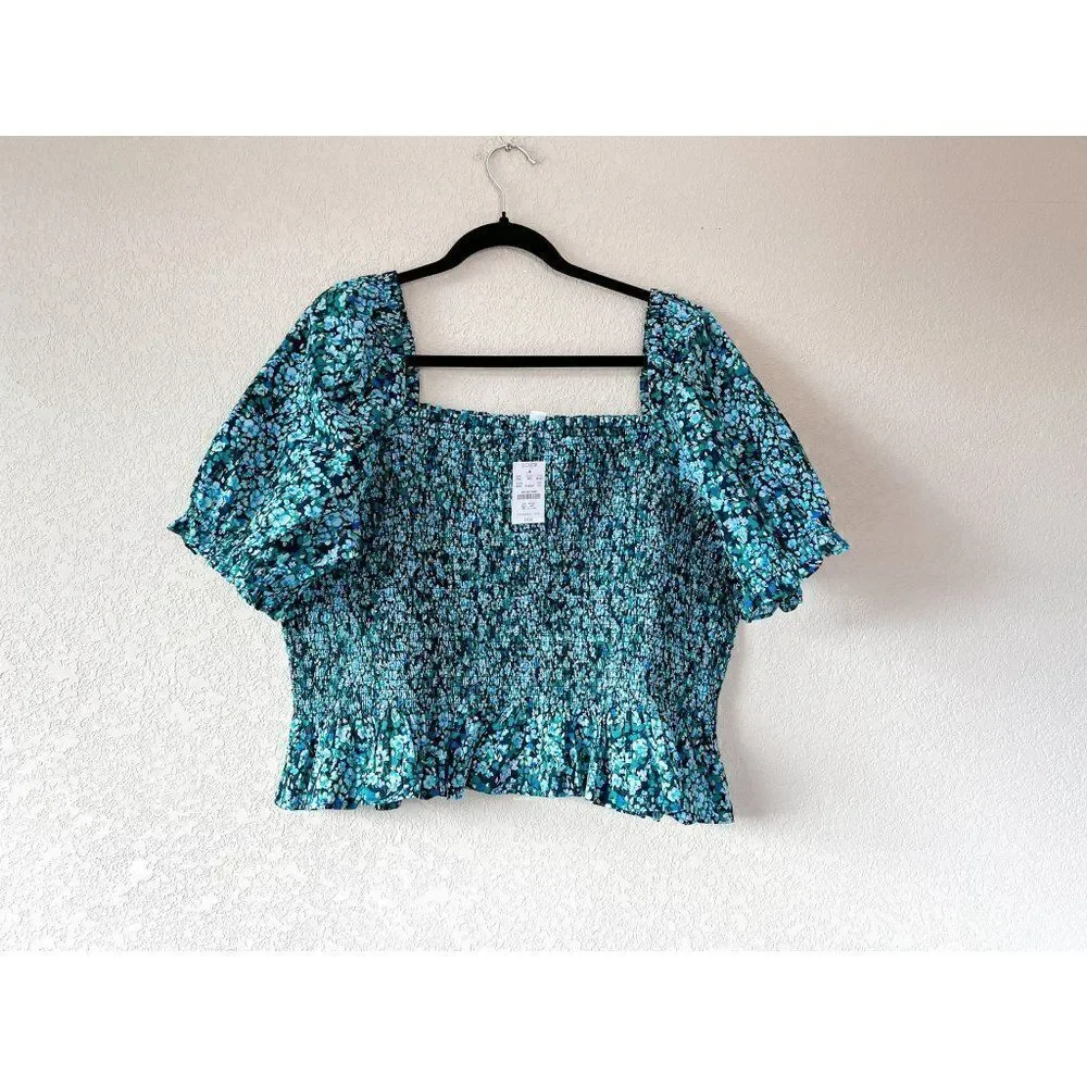 NWT! J. Crew Cotton Poplin Smocked Top Floral, Size 2X